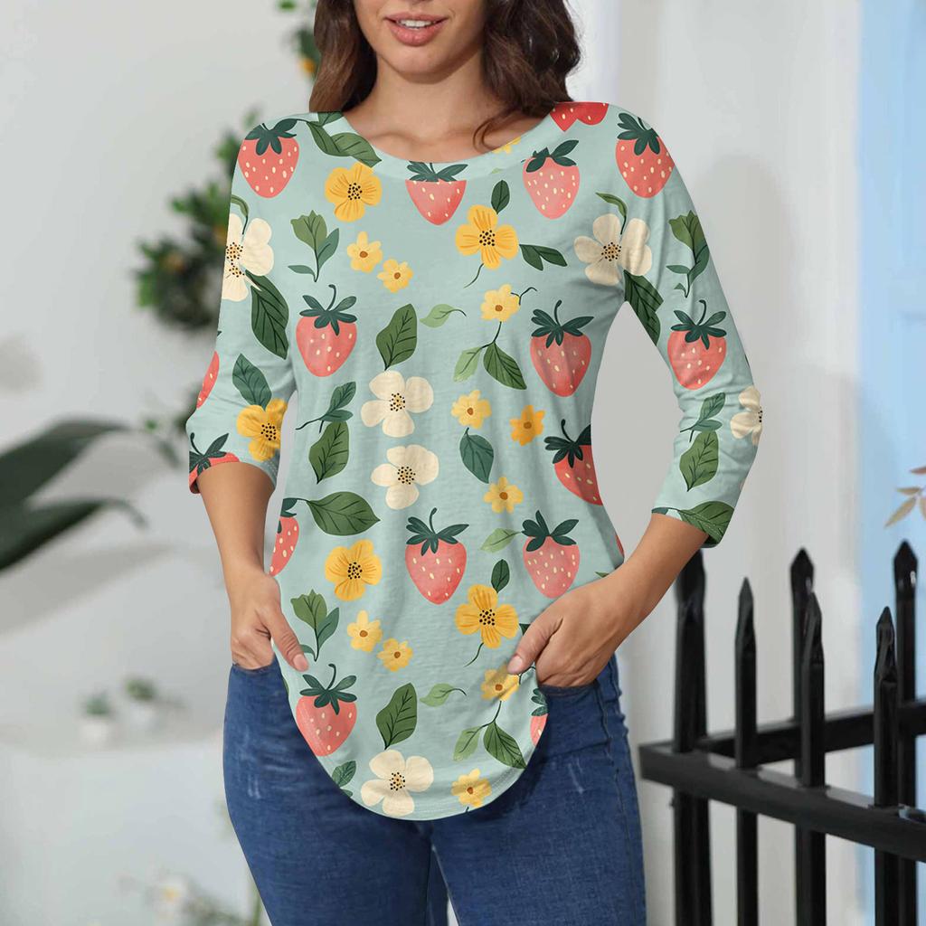 Damen-T-Shirts, 3/4-Ärmel, einfarbig, Pullover, Sommer, Frühling, Tops, Blusen