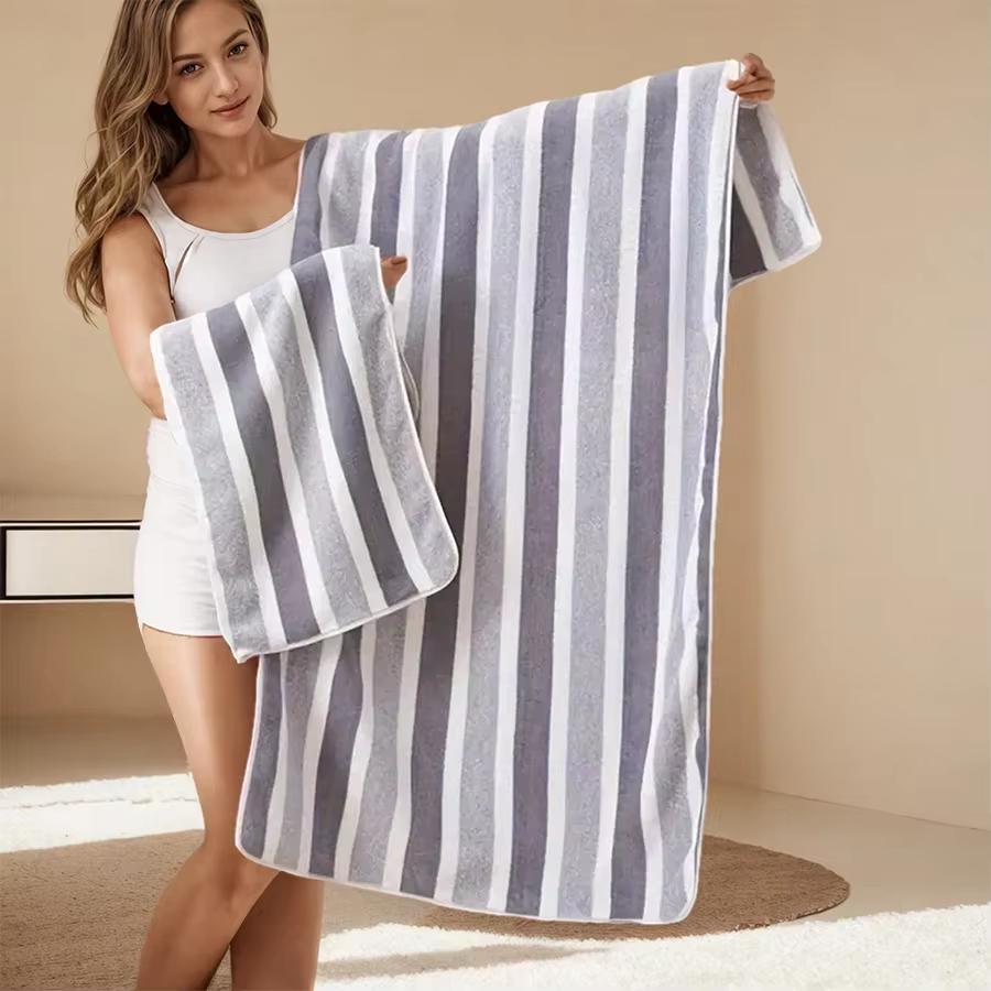 2Pcs Striped Bath Towel Set - Soft Absorbent Quick Dry Towels for Bathroom, Premium Daily Essential Towels for Home Hotel Spa.
