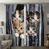2 Pcs Many Cute Cats Print Curtains  Suitable for Bedroom  Living Room Kitchen Decoration  Home Decoration   Window Curtain