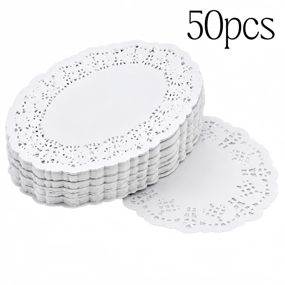 50/100 Stück Platzdeckchen Papierdeckchen Spitze Rand Cupcake-Unterlage für Frittiertes Dessert Party Hochzeit Tischdekoration Küchenbackutensilien
