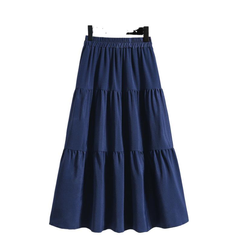 2024 Spring Solid Color Spliced Midi Skirt: Versatile, High Waist, Slimming, Plus Size Option
