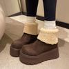 Sneeuwlaarzen met dikke zool en verhoging voor dames, nieuwe winter pluche warme pluizige korte laarzen, modieuze lelijke en schattige katoenen schoenen met grote kop