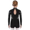 Sparkling Metallic Sequin Jumpsuit for Girls: Mock Neck Long Sleeve Keyhole Back Bodysuit for Gymnastics & Dance Shows
