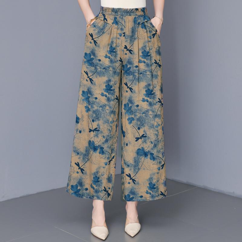 Women's Plus Size Printed Wide Leg Pants, Elastic Waist Summer Casual Trousers (XL-5XL)