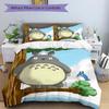 Totoro Freunde Wald Print 3-teiliges Bettwäsche-Set Bettbezug mit 2 Kissenbezügen Zuhause Geburtstagsgeschenk