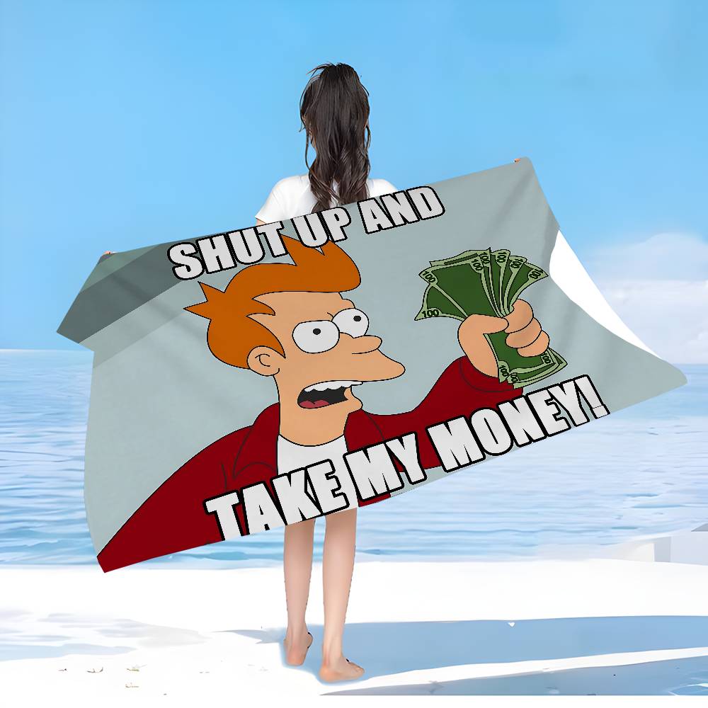 Beliebte amerikanische Animation F-Futurama Spiel Mikrofaser Bedrucktes Strandtuch Bergsteigen Strand Laufen Saugfähiges Weiches Handtuch