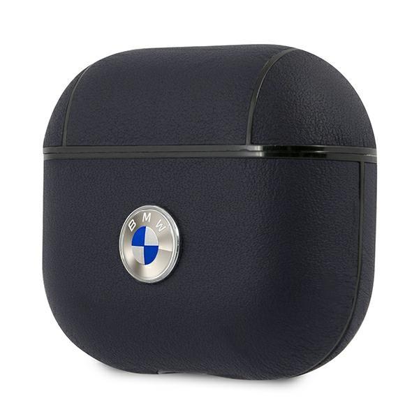 BMW Bma3Sslna Kryt na Airpods 3 Granátový/Navy Pravá Kůže Stříbrné Logo