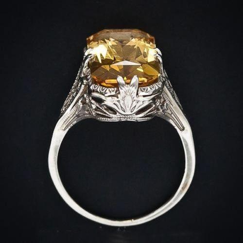 Sølv 925 kvinner Ringer Vintage Sunstone Jewerly Cocktail Diamantringer Ringer for kvinner Engasjement