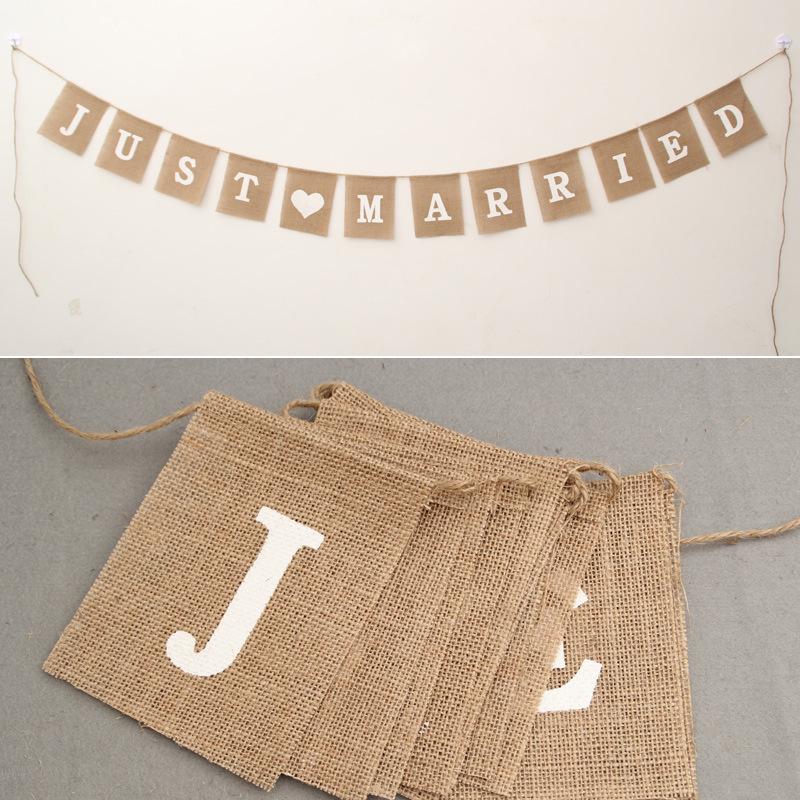 Jute Burlap Bunting Rustic Just Married Mr Mrs Wedding Banner Garland Party Flags Candy Bar Decoration Event Supplies