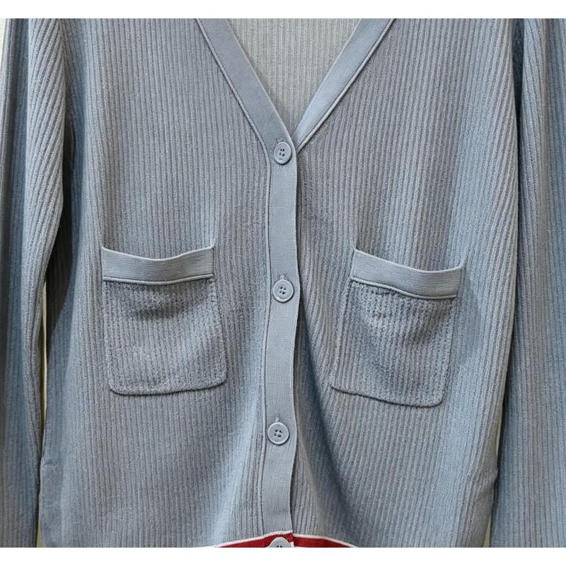 Womens V-Neck Striped Knit Cardigan Loose Fit Lightweight College Style Open Front Sweater