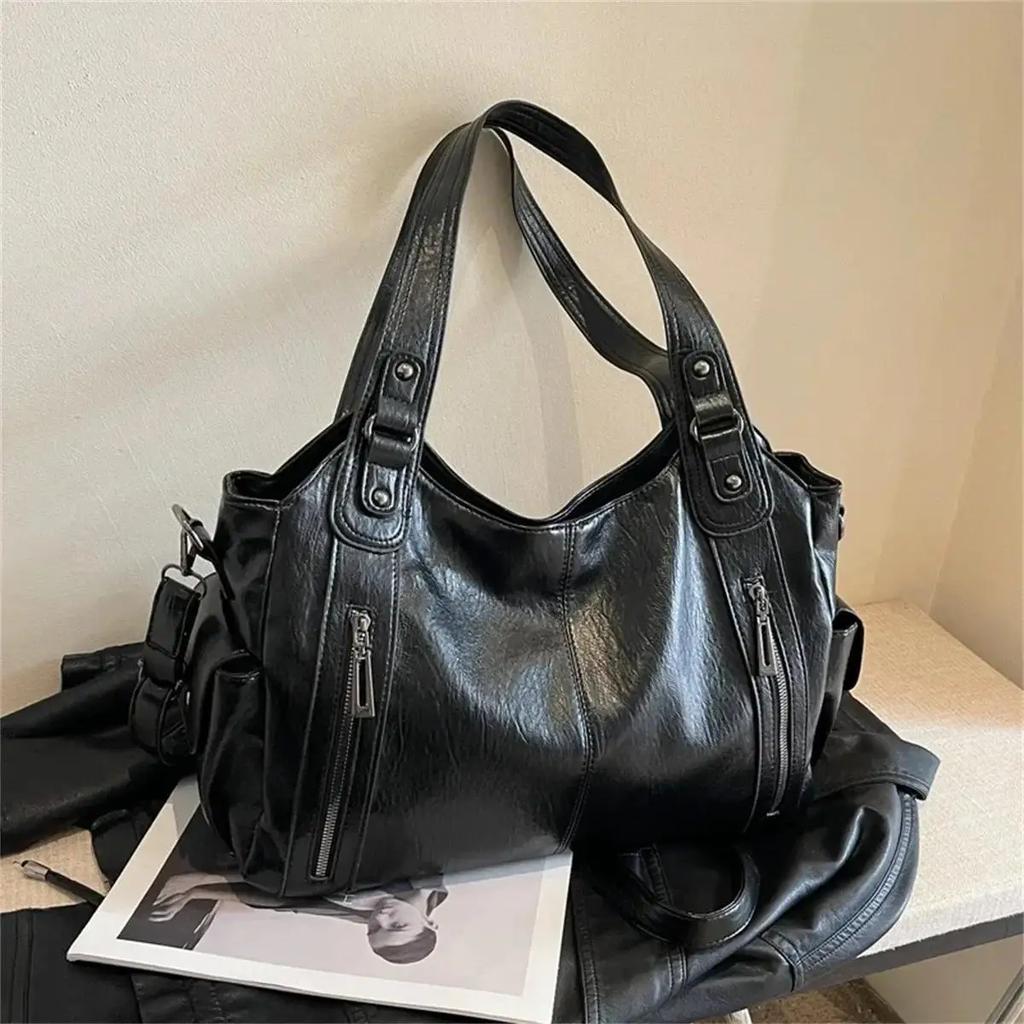 Vintage Women's Bag Multiple Pockets Secure Storage Soft Leather Tote Shoulder Bag For Women Commuting Bga