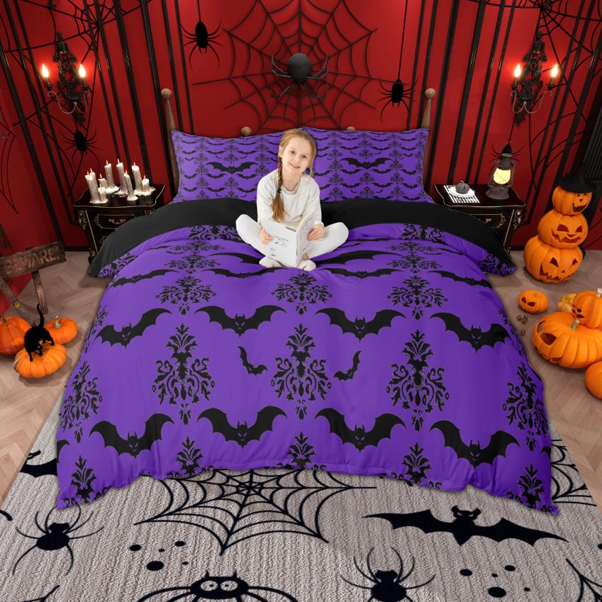 Comforter Homewish Halloween Crow Black Bats Bedding Set Kids Happy Halloween Bed Set Room Decor