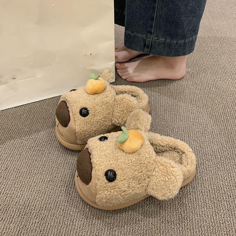 Thick Bottom Heightening Versatile Bag Head Slippers Cute Cartoon Persimmon Bear Fluffy Slippers Women's New Autumn and Winter Models
