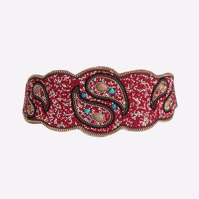 New Taiji Pattern Bead Elastic Buckle Waist Belt, Heavy Industry Bohemian Ethnic Style Women's Belt
