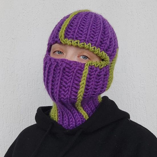 Halloween Cap Knitted Rabbit Ears Windproof Face Cover Party Prop Keep Warm Regular Fit Flower Print Horn Hat for Outdoor Sport