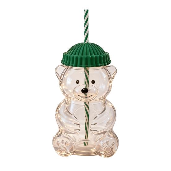 

Glass Bear Cup 600ml Reusable Glass Tumbler with Lid And Straw Cute Bear Sippy Cup for Iced Coffee Milk Tea Smoothies 600ML зелений