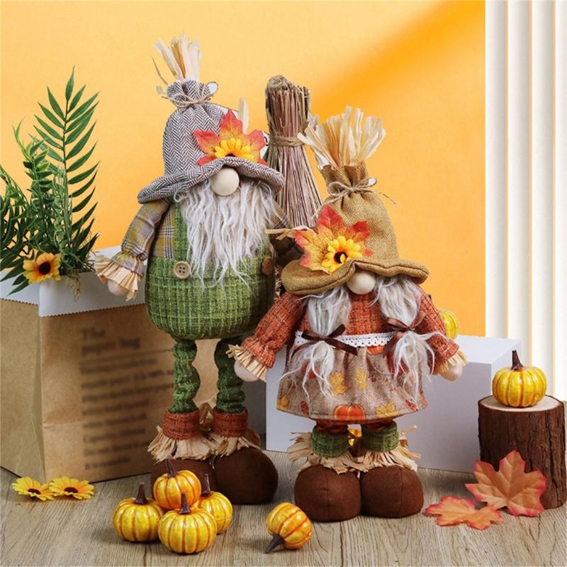 Decorative Rudolf Gnomes Stuffed Doll, Maple Leaf Craft for Autumn Displays
