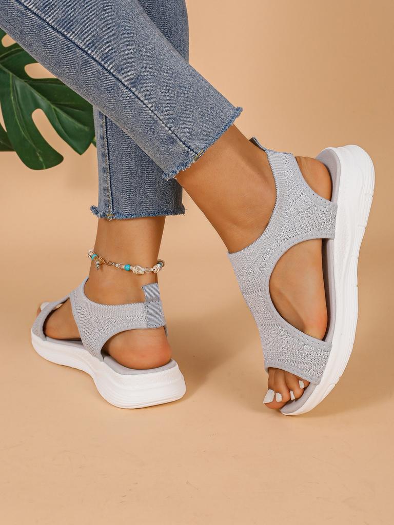 Large size thick-soled fish mouth sandals fly-woven mesh breathable one-pedal mesh casual sandals women's shoes