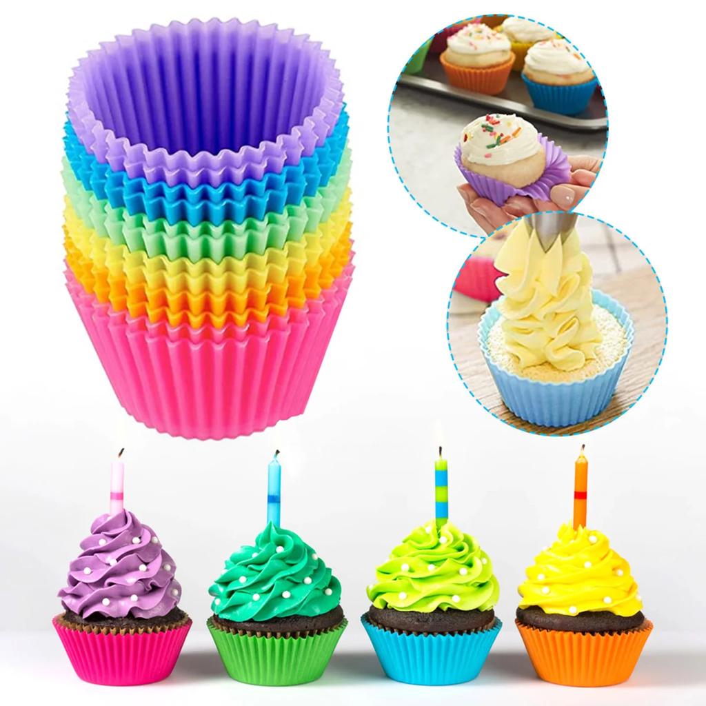 12 circular high-temperature resistant kitchen anti mold silicone small cake cups mold cups air fryer baking pastry color random
