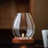 Candle Holder Clear Glass Cover with Wood Base Oil Lamp Shade Chinese Home Decorations for Bedroom Farmhouses Zen