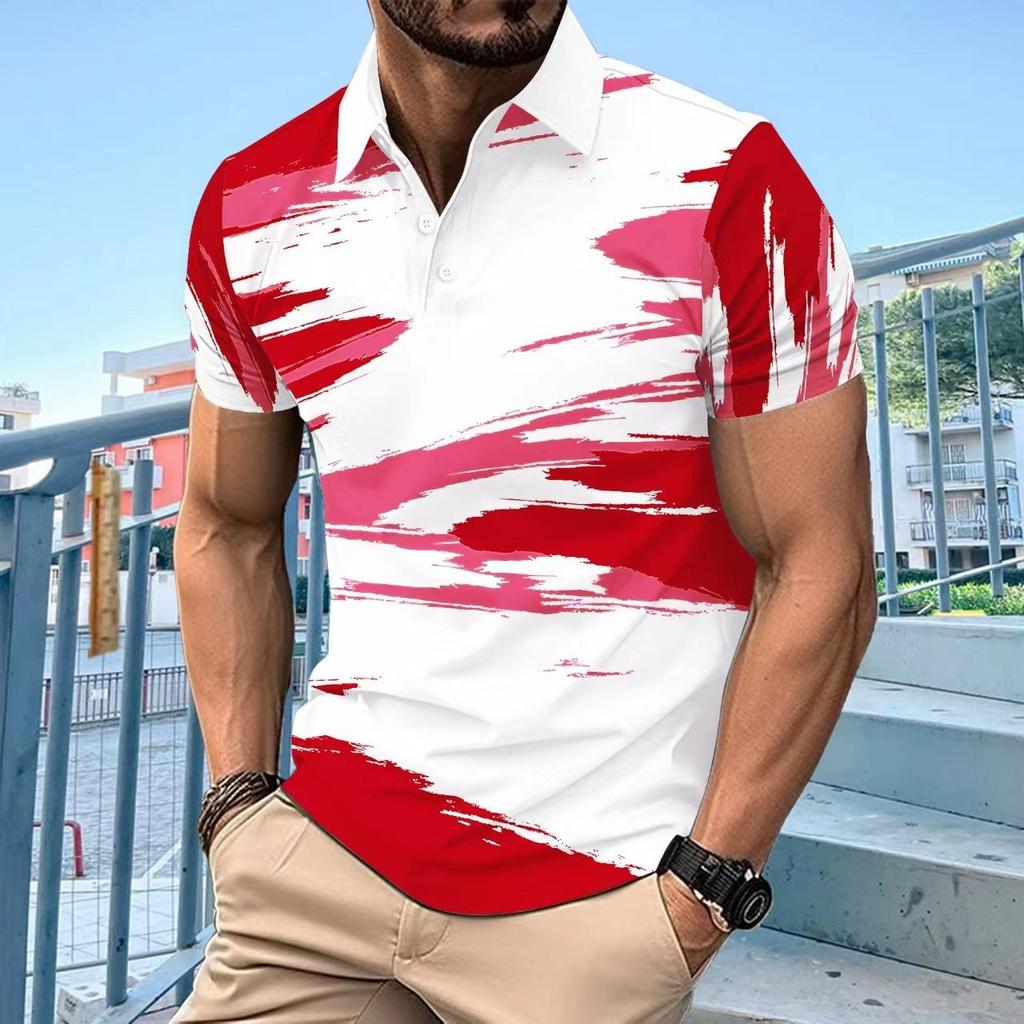 Sommer Digitaldruck Kurzarm Knopf Herren POLO Shirt Modisch Vielseitig Locker Rundhals Body Shirt Tops
