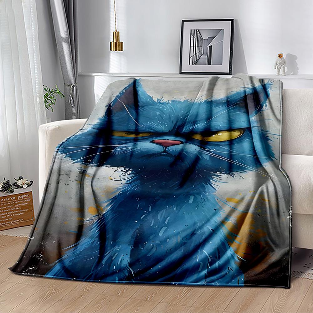 Whimsical Cat Artwork Flannel Blanket,Lightweight,Office Blanket,Sofa Blanket,Comfortable Blanket
