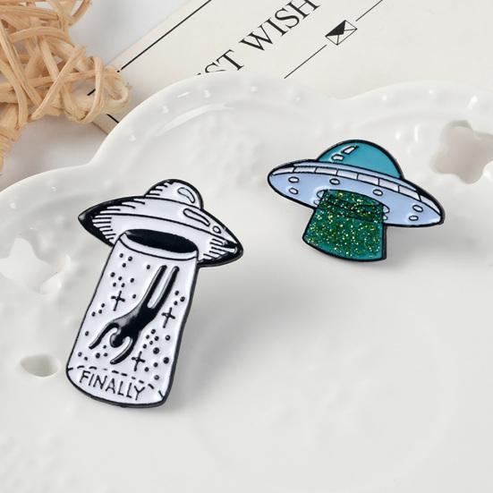 English Letter Finally UFO Badge Alloy Brooch Pin Clothes Jewelry Decor
