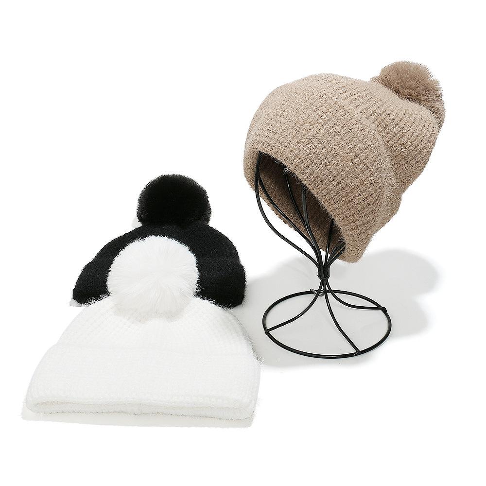 Wool hat women's solid color light plate imitation mink plush warm cold hat waffle plaid knitted hat women