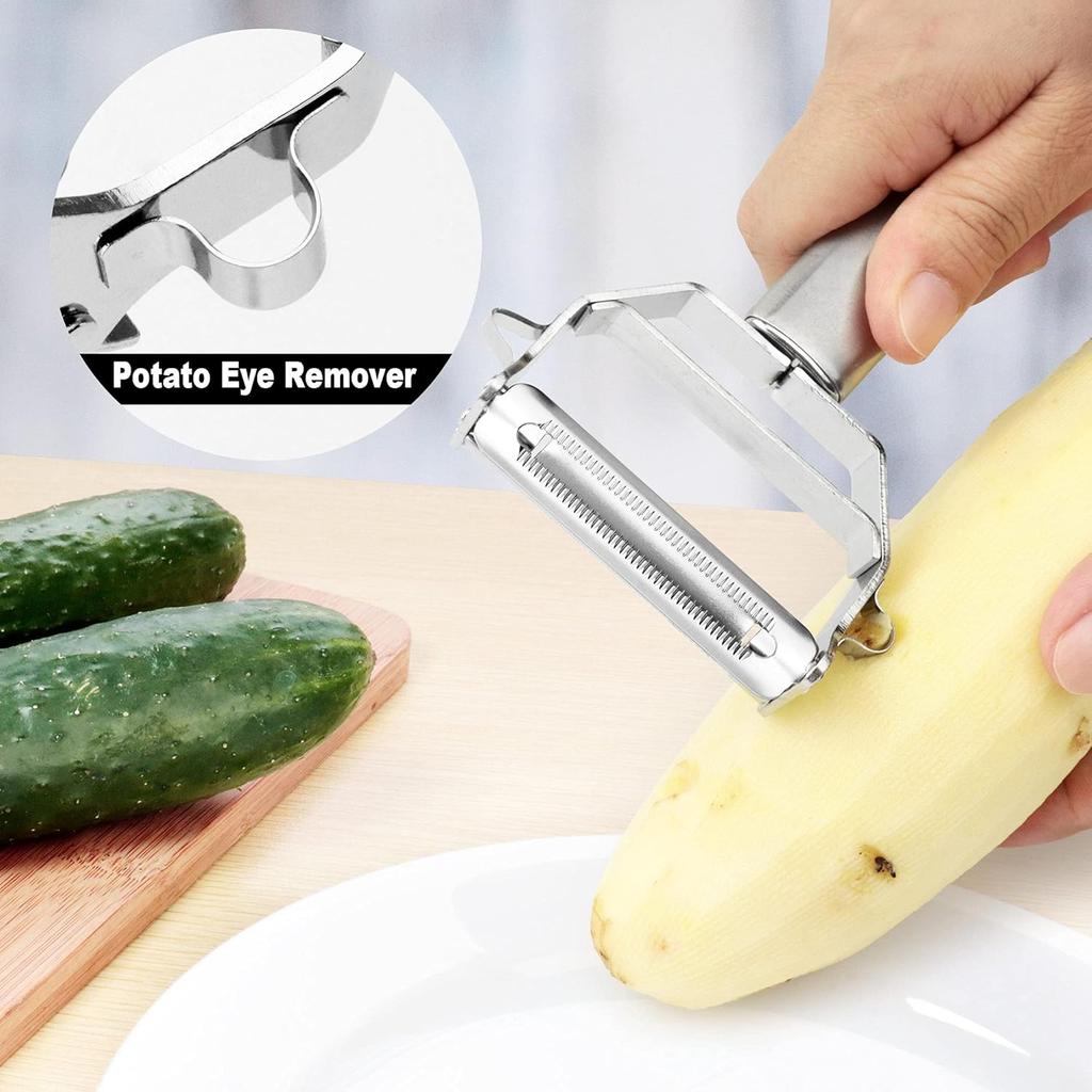 Stainless Steel Vegetable Peeler 4-in-1 Multi-Function Kitchen Tool with Anti-Slip Ergonomic Handle for Potato Carrot Cucumber