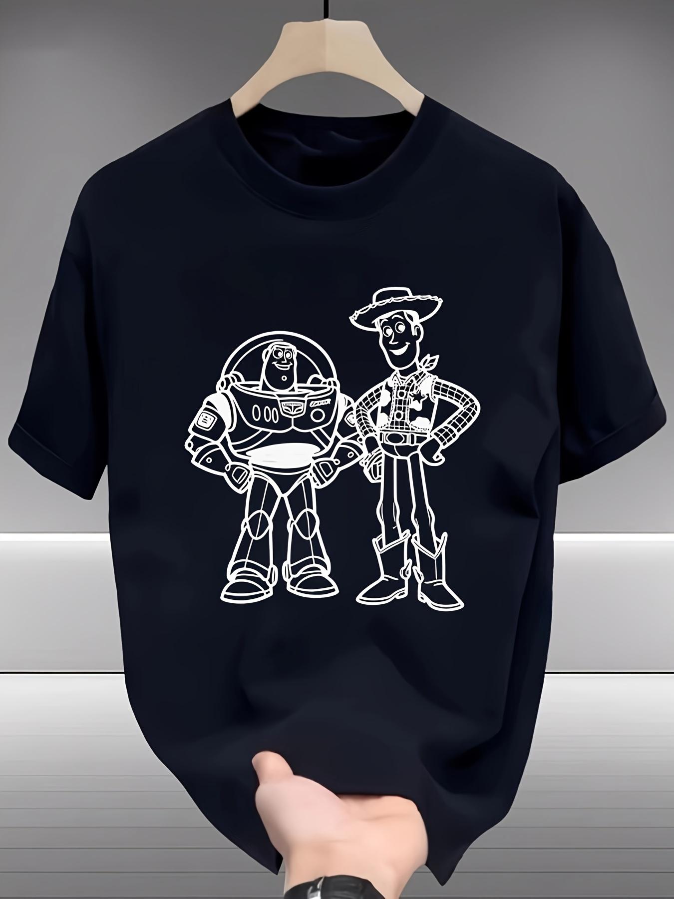 Casual Black T-shirt with Toy Story Print - Buzz Lightyear & Woody Design S