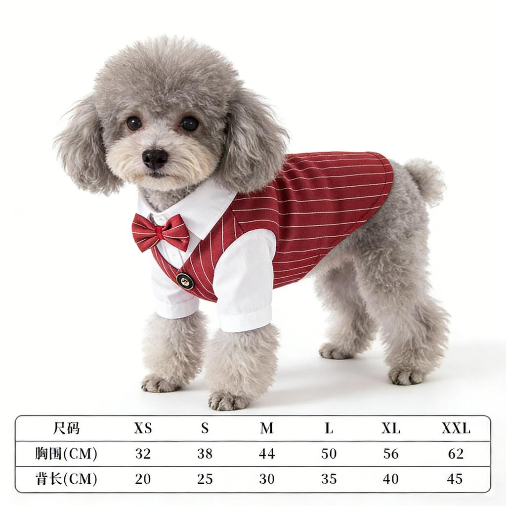 Polyester Pet Clothes Teddy Dog Clothes Spring Summer Pet Jacket Cat Clothing Wine Red Navy Blue Black Dog Coat with A Bow Tie