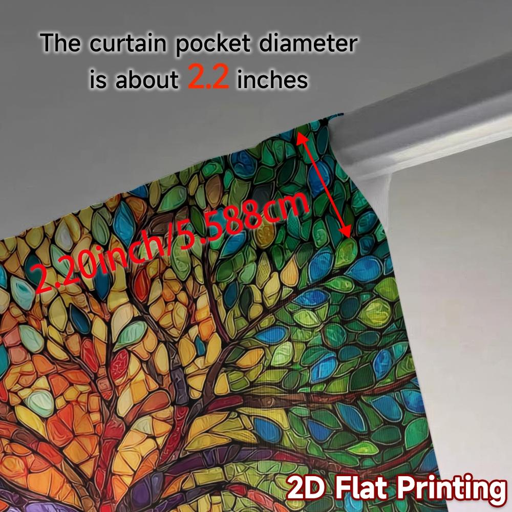 2pcs, 2D FLAT PRINTING Curtains (Without Rod) Colorful Tree Mosaics Popular Curtain Cloth Machine Washable Fabric Curtains