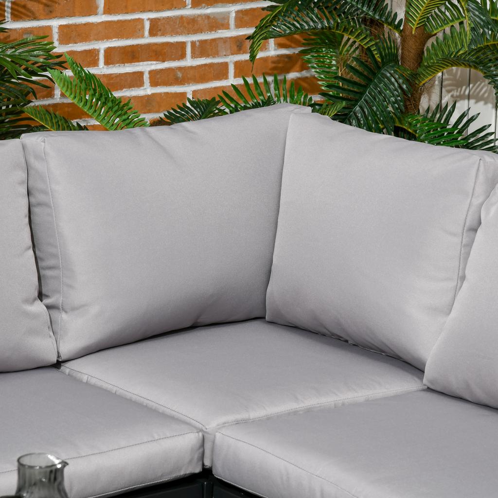 5 Seater Garden Corner Sofa Set, 4 Pieces Metal Garden Furniture Set with Loveseats, Glass Top Coffee Table, Breathable Mesh Pocket