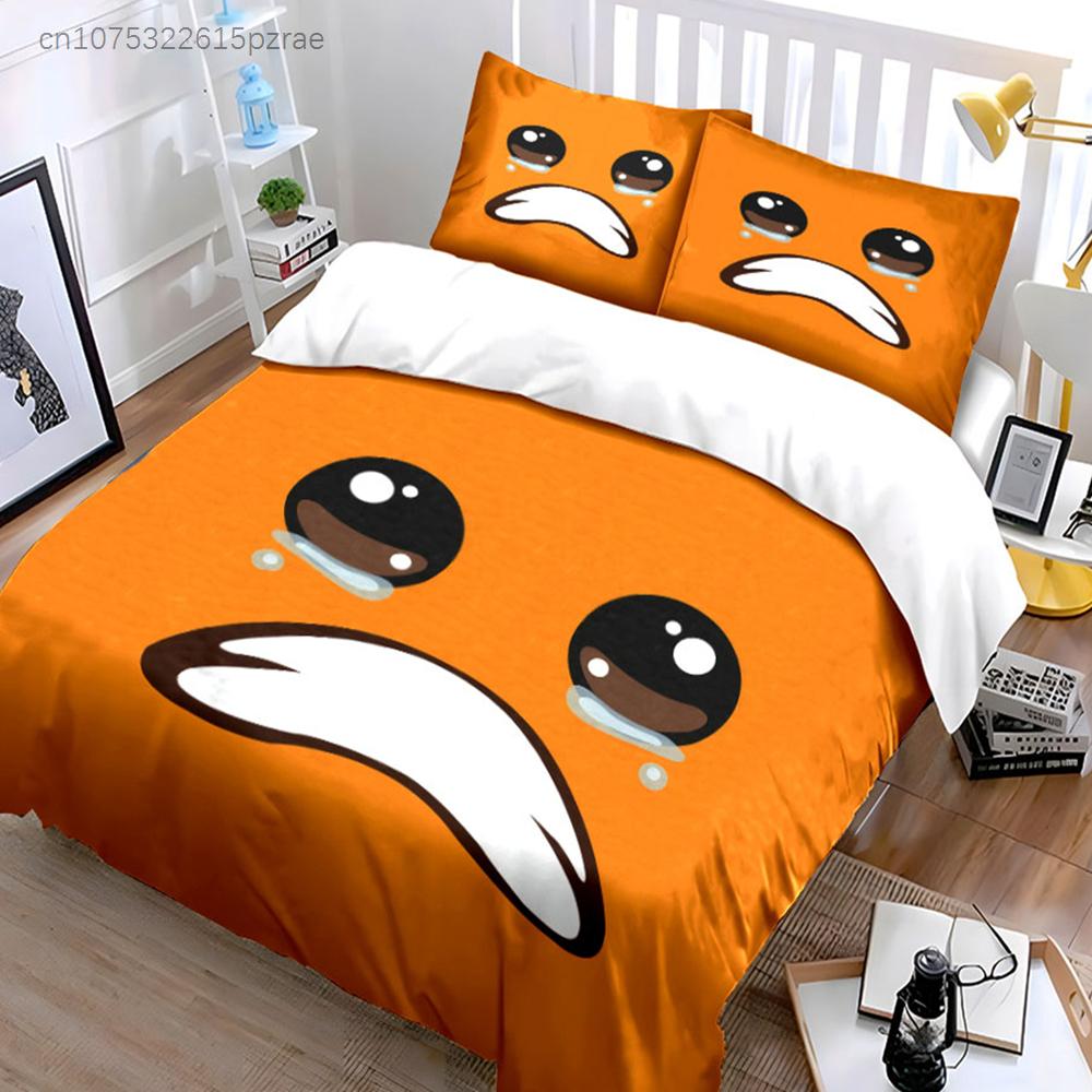 Cute Crying Orange Face Emoji 3PCS Bedding Set Soft Microfiber Duvet Cover Pillowcase Set For Kids Teens Bedroom Decor