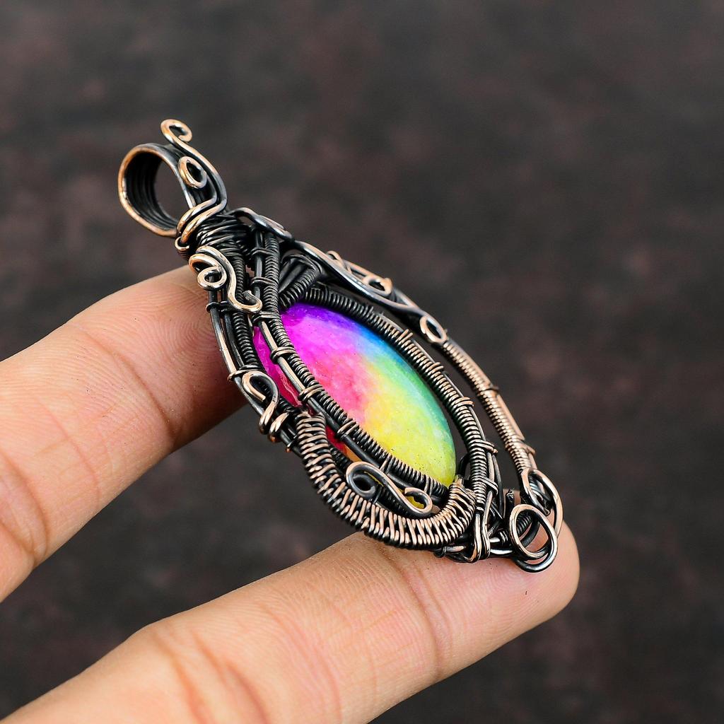 Rainbow Solar Quartz Druzy Pendant Copper Wire Wrapped Pendant Handmade Brand New Jewelry Gemstone Pendant Copper Wire Jewelry Gift For Mom