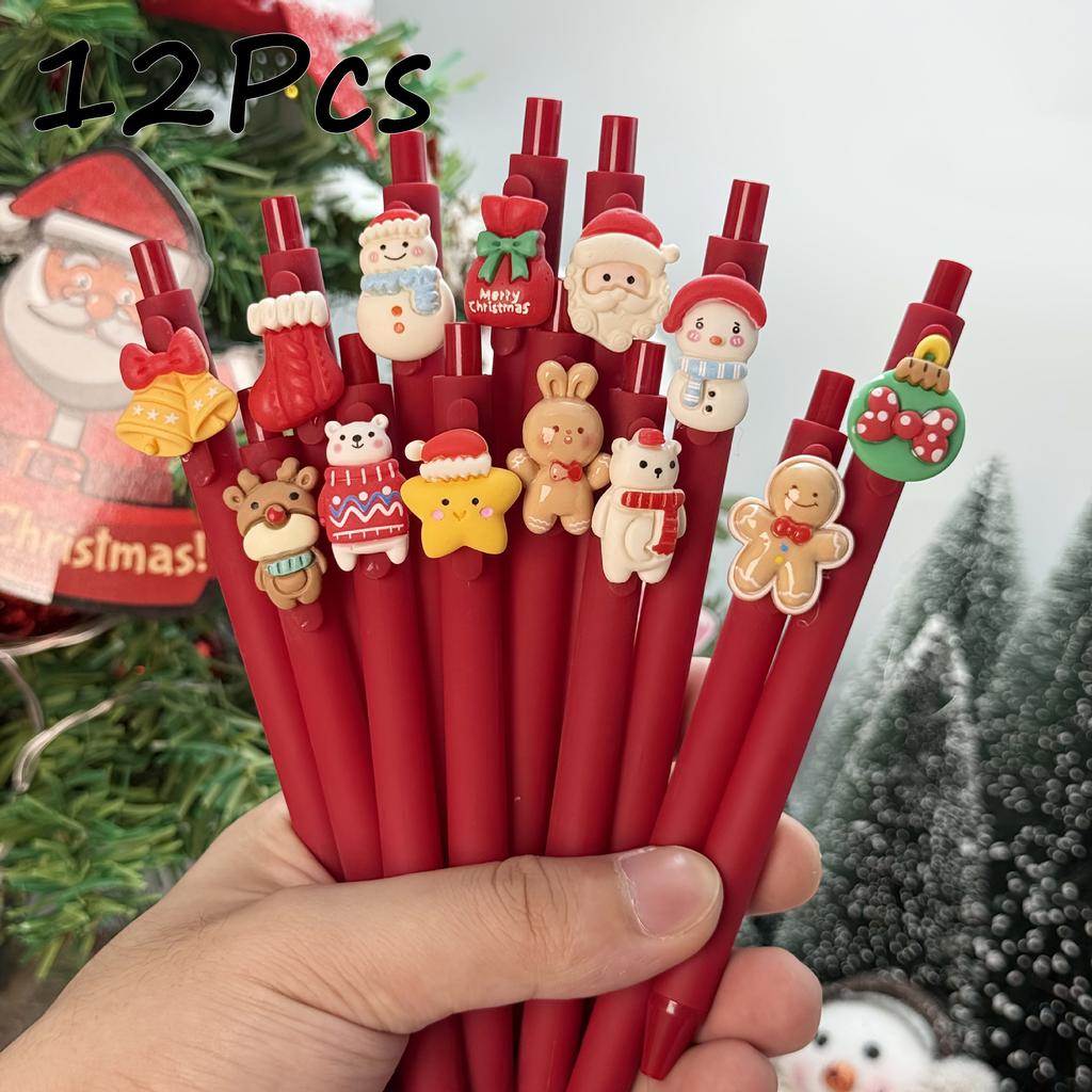 28Pcs Santa Claus Crystal Patch Erasable Press Pen Cartoon Press Gel Pen Gift Pen Holiday Gift Novelty Stationery Teacher Party Favors Back To School