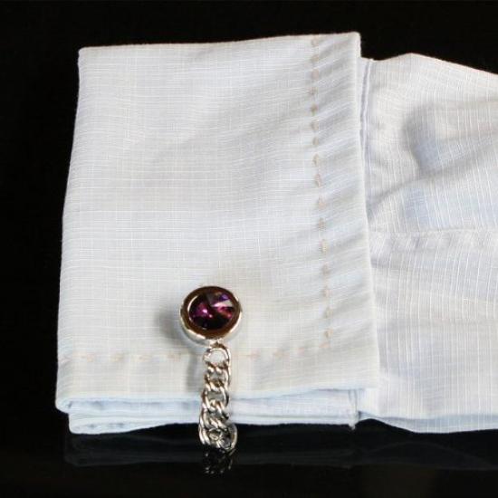 Cufflinks Amethyst and Swarovski Cufflinks with Chain [Kamakura Workshop]