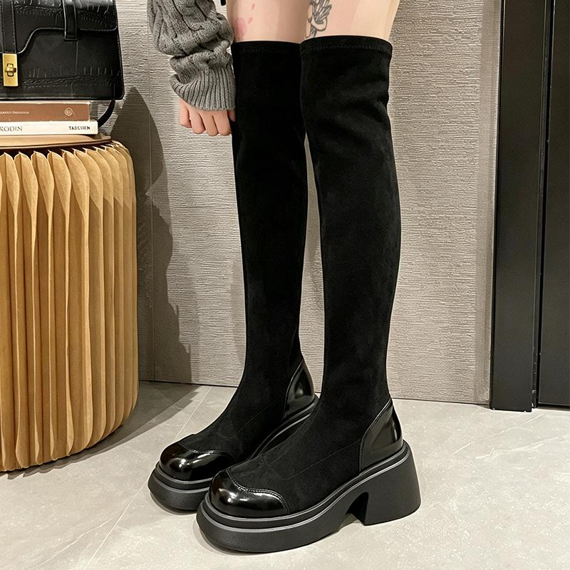 Elastic thin boots thick-soled suede long boots over the knee boots children's new popular autumn and winter velvet high boots