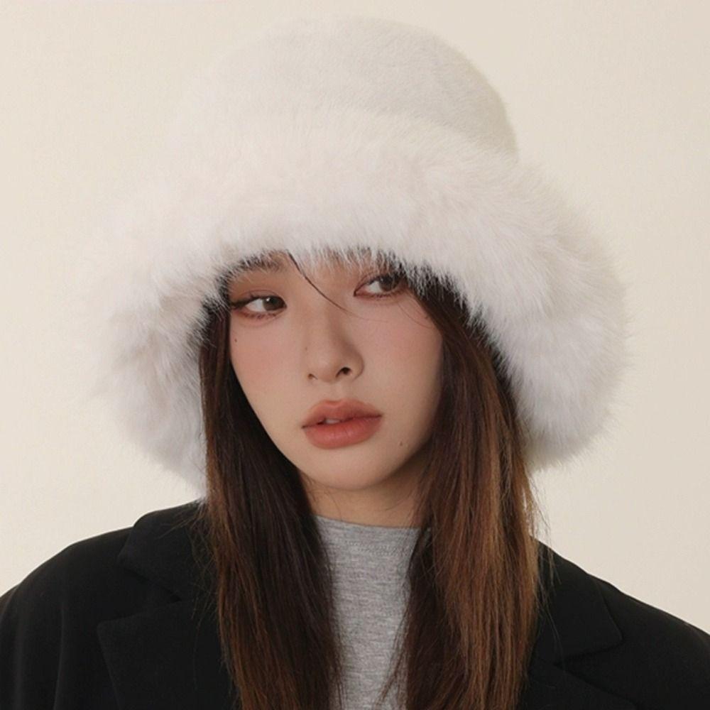 Fluffy Hat Plush Bucket Hat Warm Winter Cap Casual Beanie Hat Female/Girls