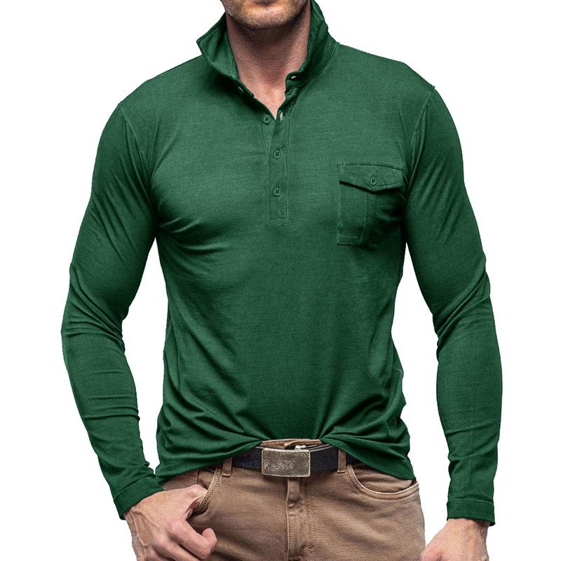 Mens Lapel Neck Business Polo Shirt Casual Long Sleeve Tee Tops Sport T Shirts