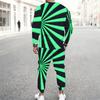 Men Retro Mosaic Hexagon Marble Texture Print Long Sleeve Sweatshirt Jogger Pants Two Piece Suit