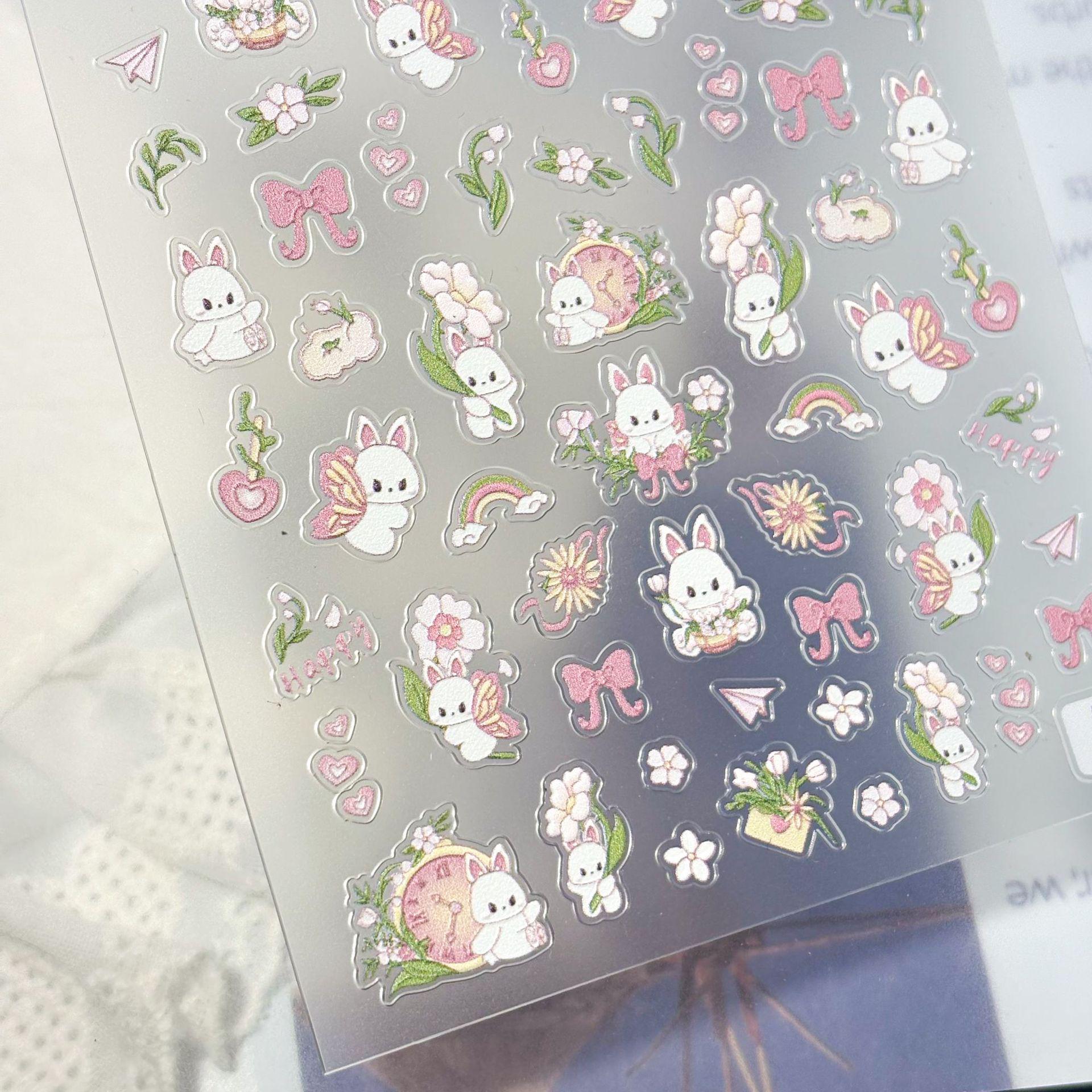 3D Bow & Rabbit Embossed Nail Art Stickers - Pastoral Cartoon Decoration 3D Embossed A-006