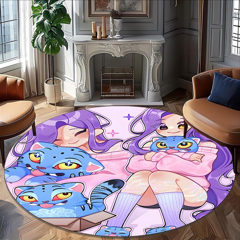 1pc KPop Demon Hunters RUMI6 Design Printed Area Round Carpet for Bedroom Living Room Home Decor Rugs Mat Non Slip Mat Rug for Bedside