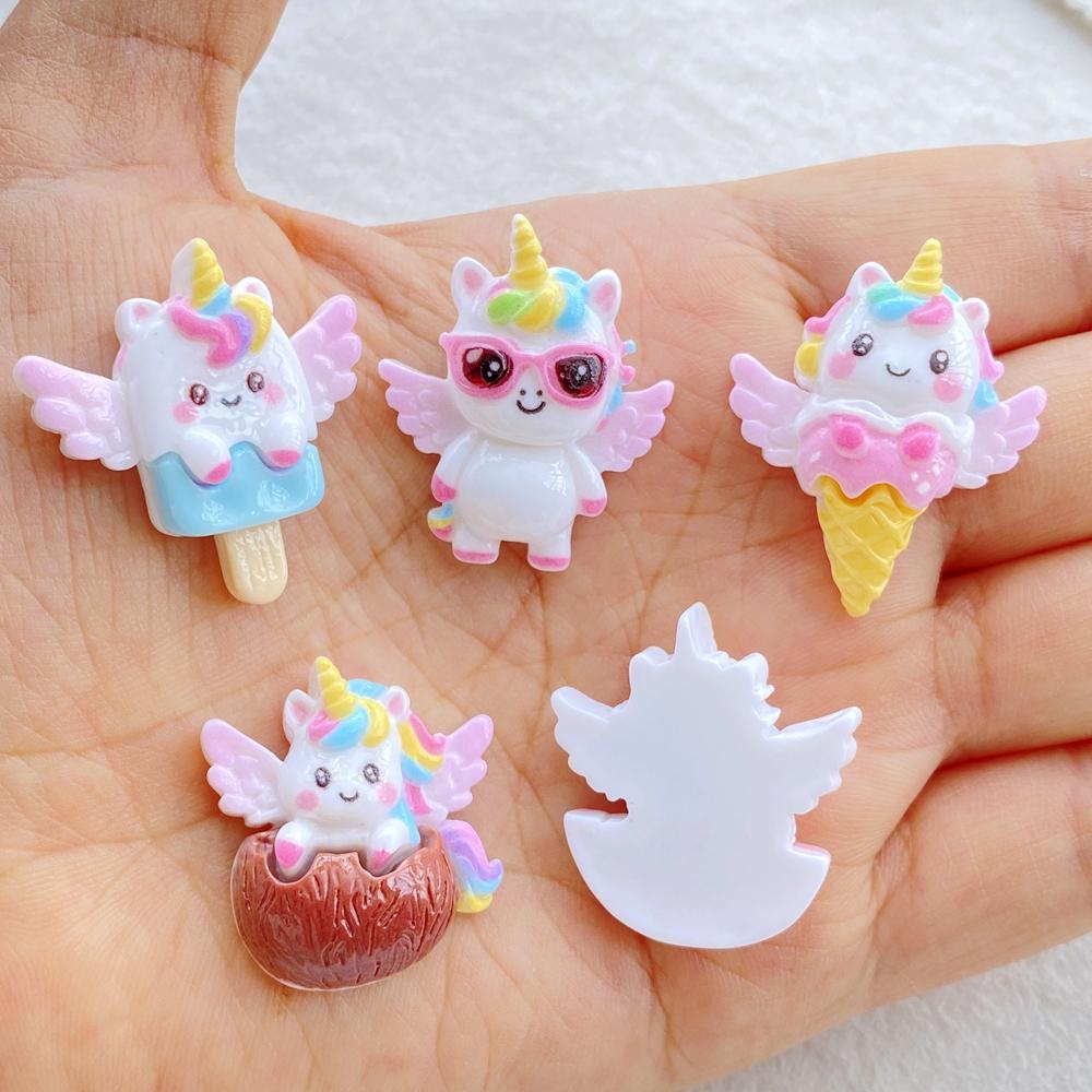 10 Stück Harz Cartoon Frucht Geflügeltes Einhorn Flache Rückseite Heimdeko Figur Scrapbook DIY Zubehör Handwerk