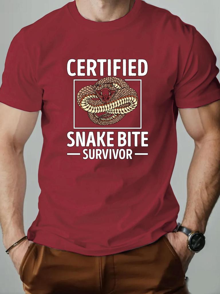 Men's T-Shirt 100% Cotton Cartoon Animal Snake Print Summer Oversized Round Neck Breathable Casual Short Sleeve Fashion T Shirt