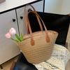 Large capacity grass woven bag new bucket bag beach seaside vacation shoulder armpit tote bag
