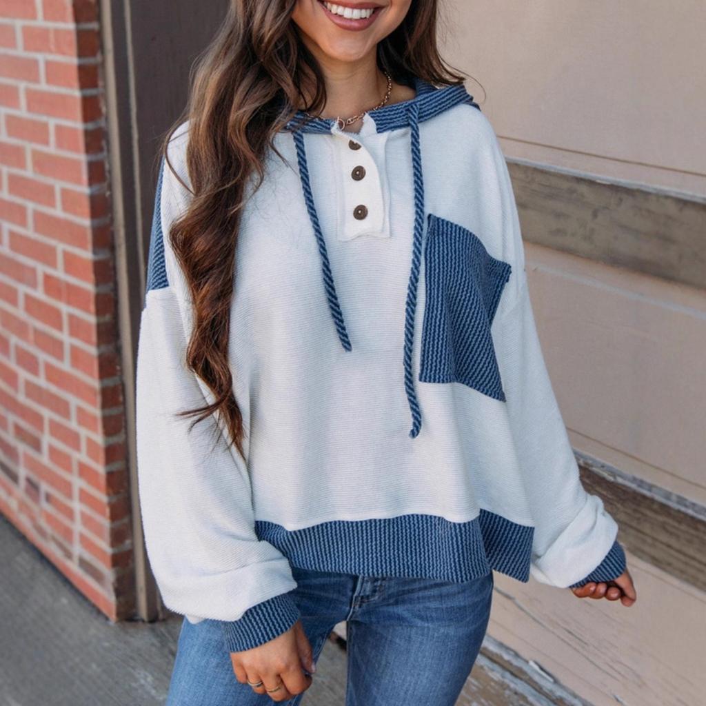 Sweat à capuche d'automne pour femmes avec poche contrastée