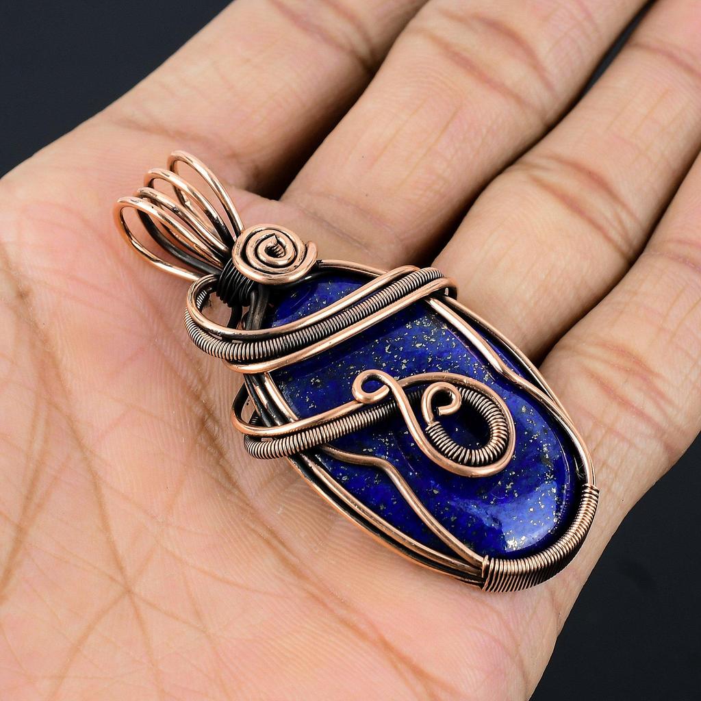 Lapis Lazuli Pendant Handmade Gemstone Jewelry, 999 Copper Wire Wrapped Pendant ,Unique Design Jewelry Pendant