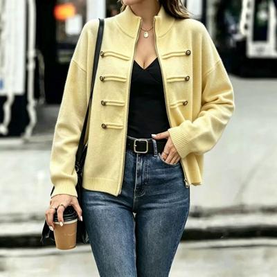 Women S Stand Collar Zip Up Thick Knit Cardigan Sweater