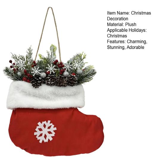 Christmas Stocking Wreath Artificial Wreath Front Door Hanging Sign with Pine